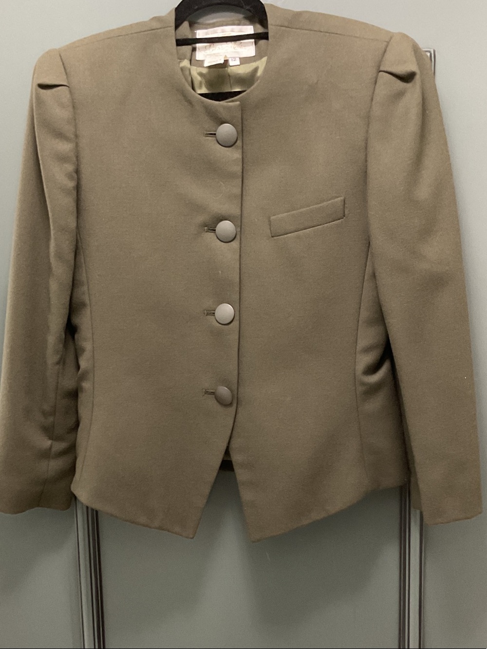 70’s Derek Martin Design Classic Collarless Olive 80% wool blend Suit Jacket